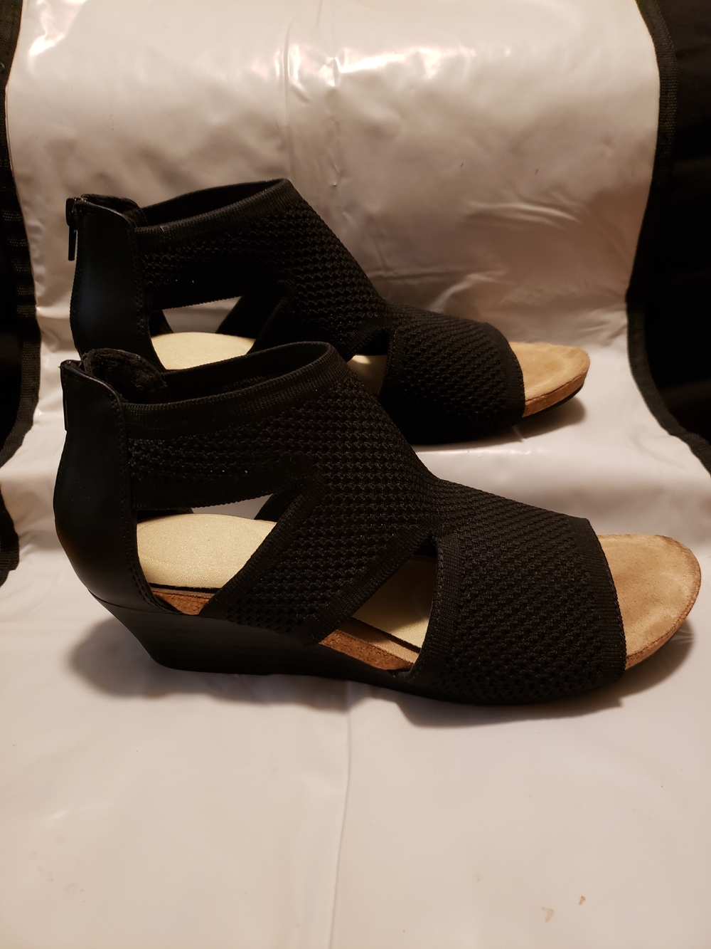 Women’s Black Knit Wedge Sandals - Comfortable Open-Toe Design